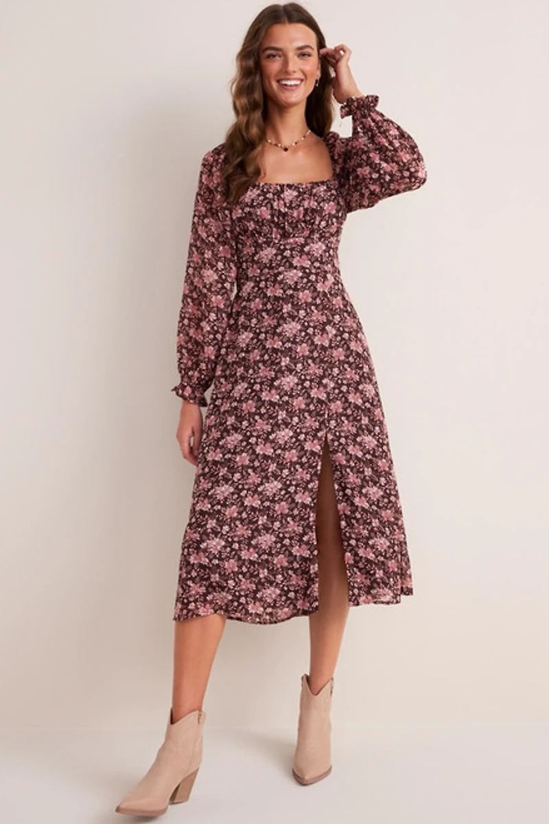 Paige Long Sleeve Floral Midi Dress