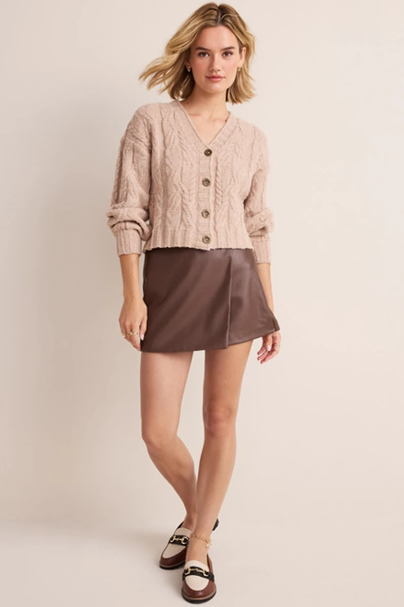 Kristy Faux Leather Wrap Skort