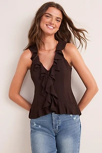 Morgan Sleeveless V Neck Ruffle Top