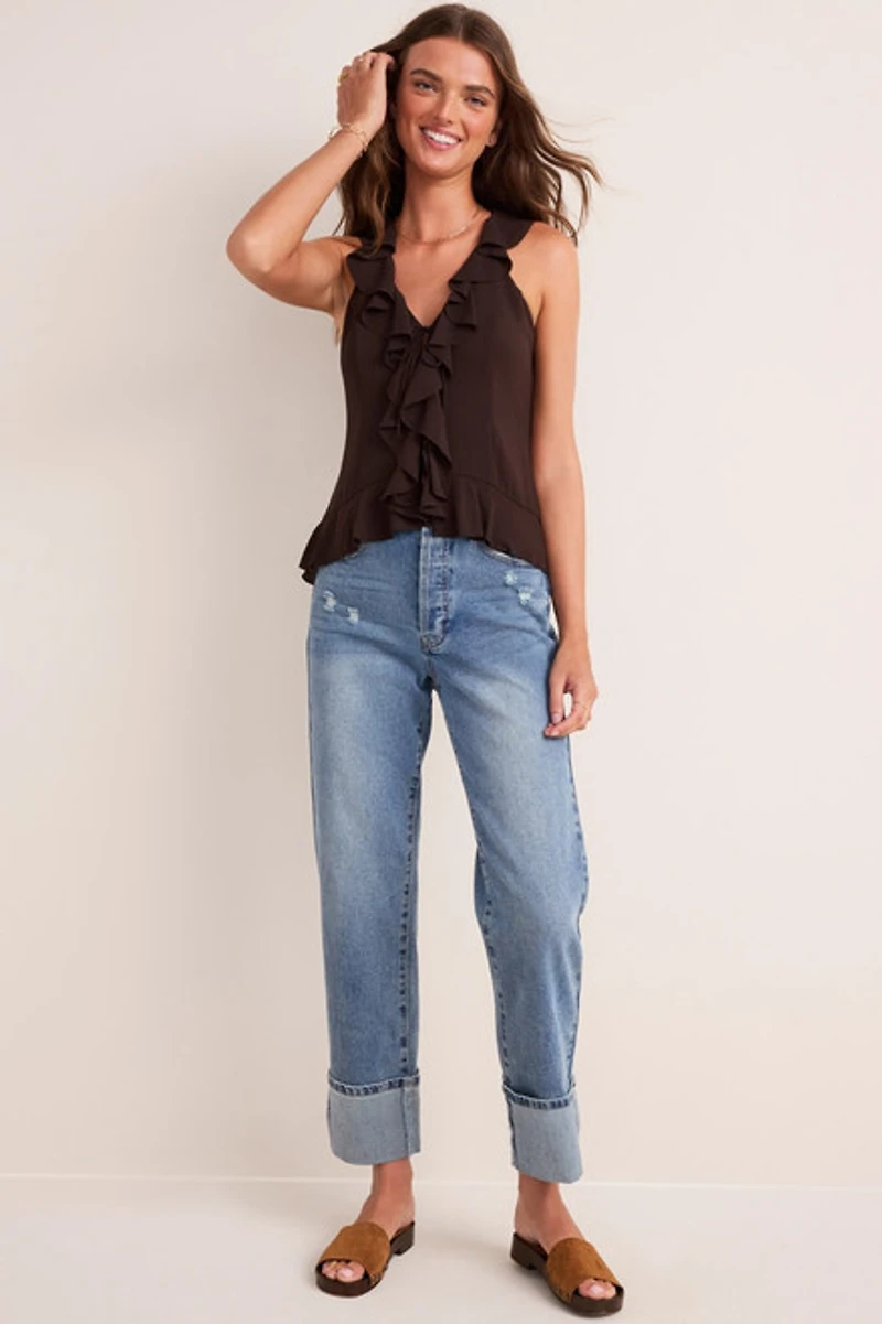 Morgan Sleeveless V Neck Ruffle Top