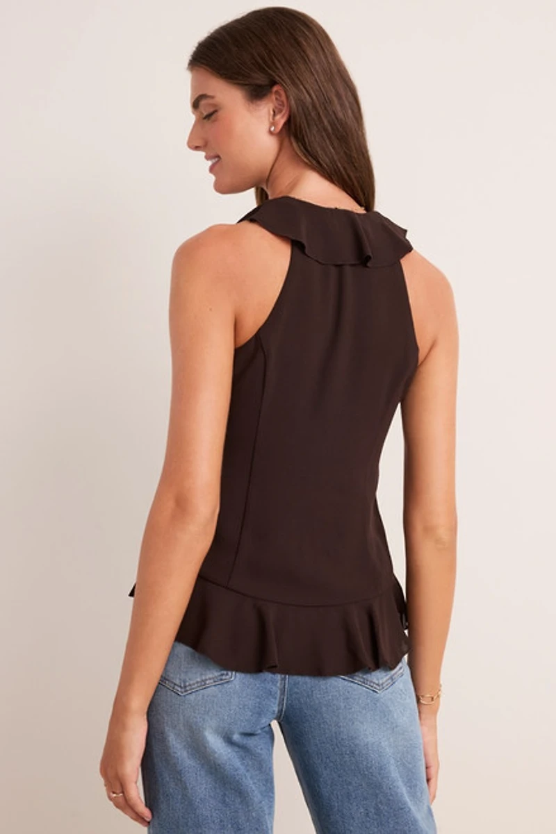 Morgan Sleeveless V Neck Ruffle Top