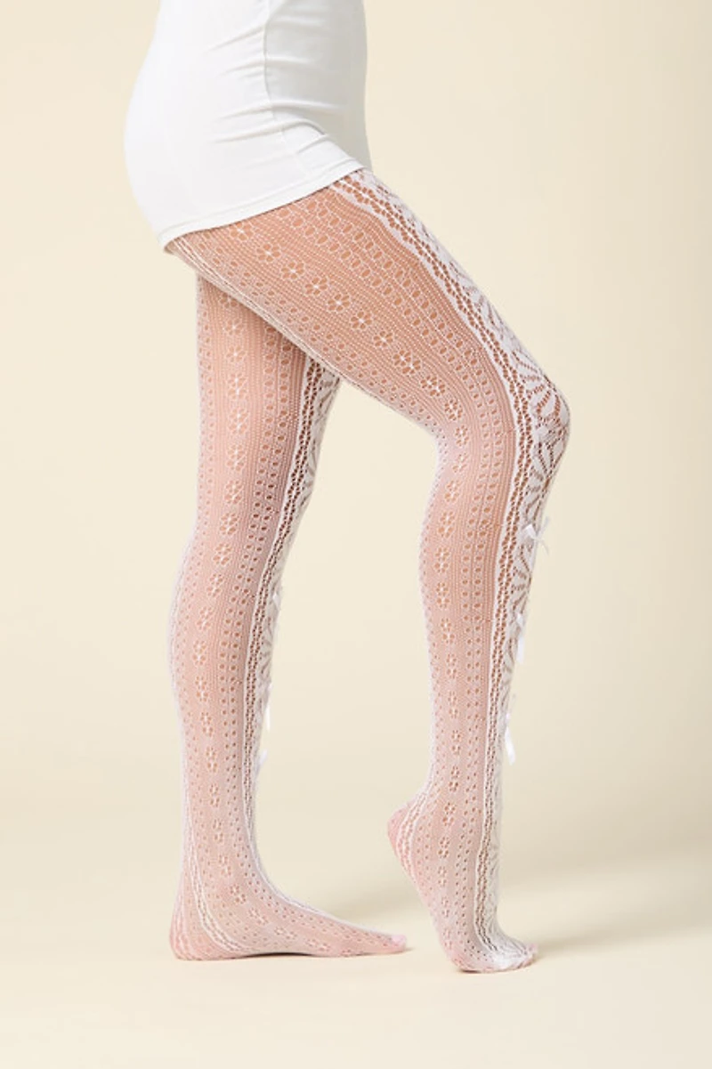 Layla Floral Lace Tights with Bows