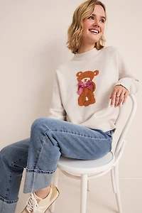 Teddy Bear Bow Pullover Sweater