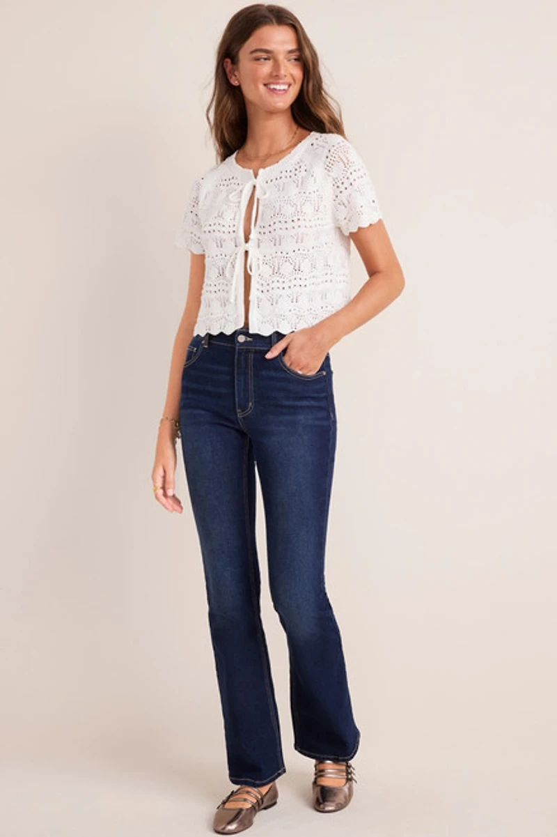 Lana Ivory Tie Front Pointelle Sweater Tee