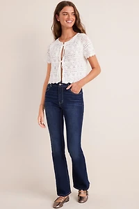 Lana Ivory Tie Front Pointelle Sweater Tee