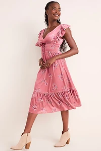 Jessie Flutter Sleeve Floral Midi Dress