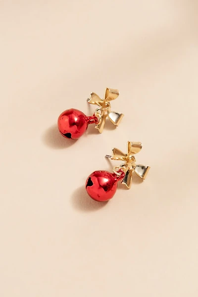 Samantha Jingle Bell Gold Bow Drop Earrings