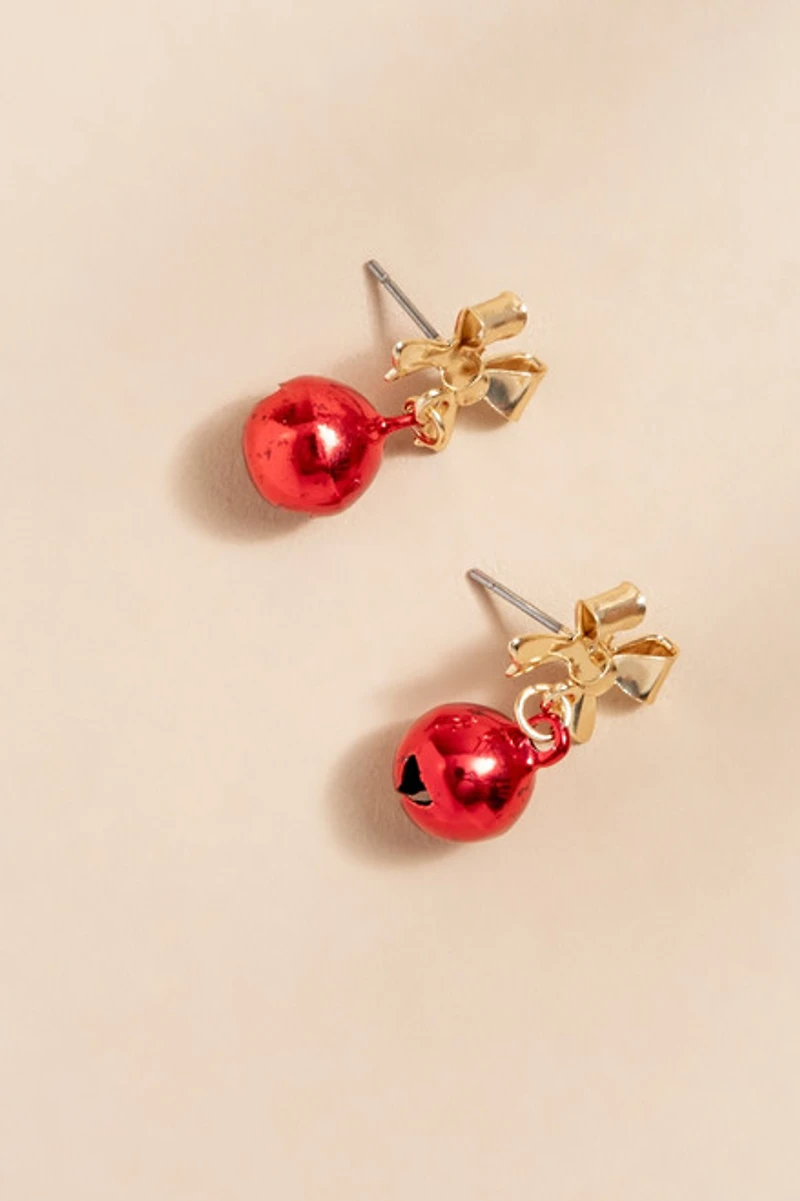 Samantha Jingle Bell Gold Bow Drop Earrings