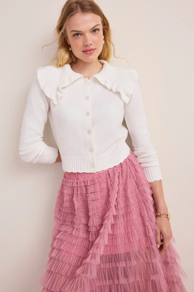 Beth Ruffle Collar Knit Cardigan