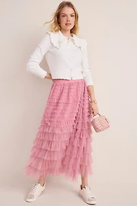 Shelly Tiered Ruffle Tulle Midi Skirt