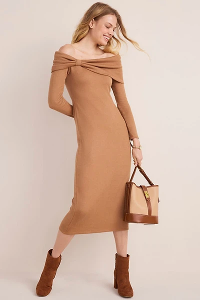 Off the Shoulder Twist Front Midi Dress