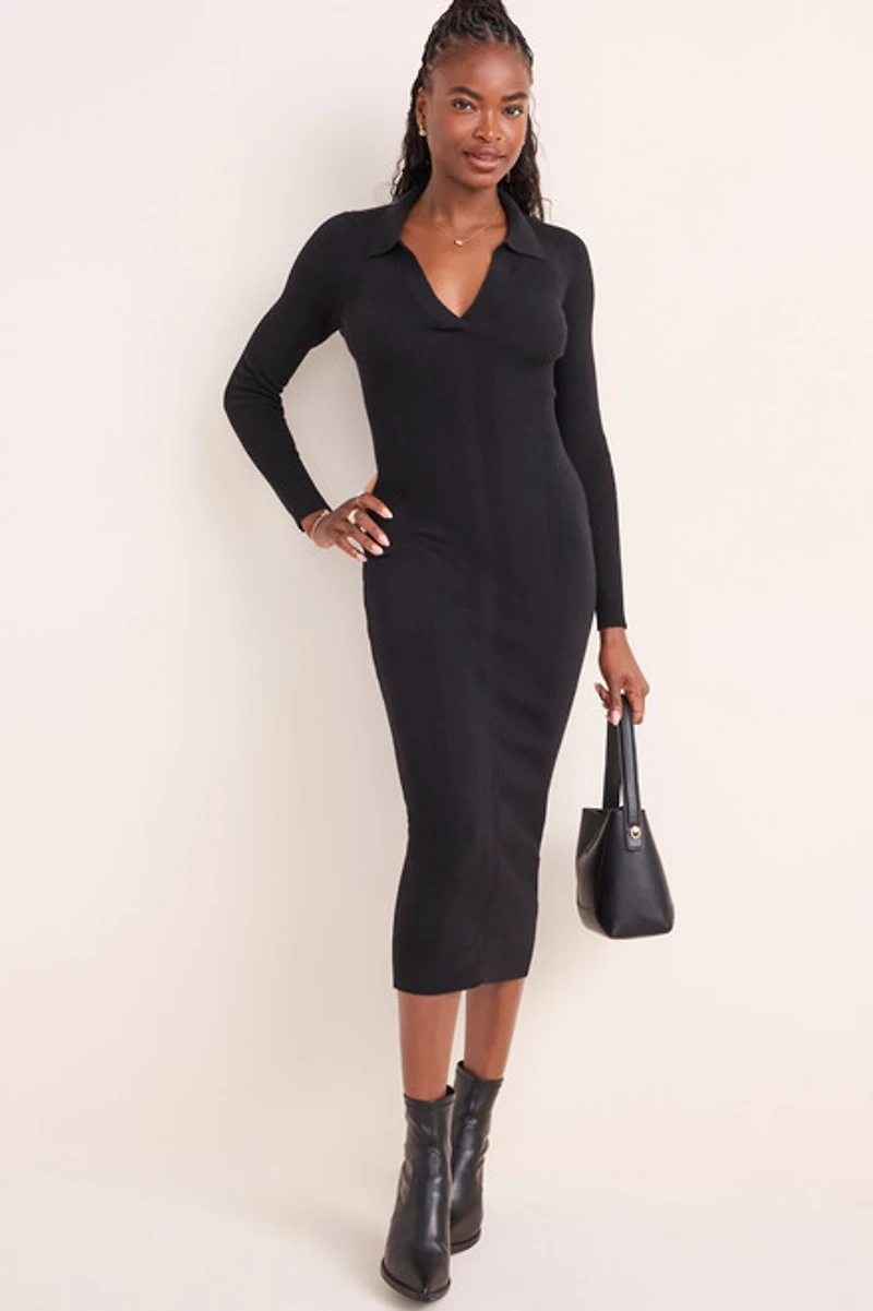 Selena Collared Ribbed Midi Dress