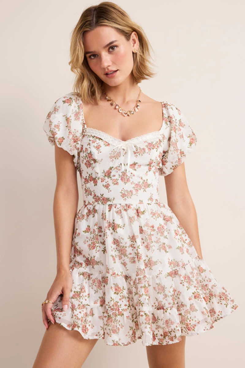 Julia Puff Sleeve Floral Mini Dress