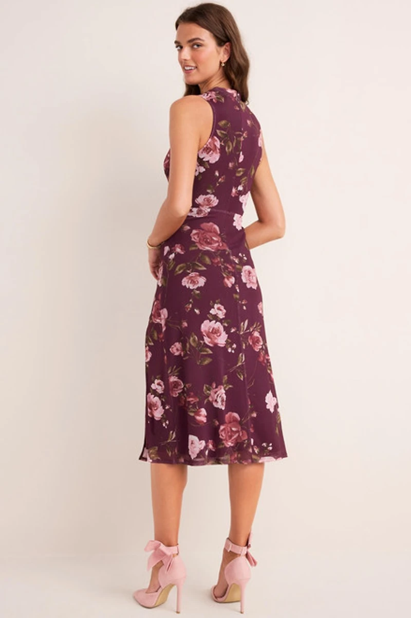 Samantha High Neck Floral Mesh Midi Dress