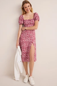 Lessie Puff Sleeve Floral Midi Dress
