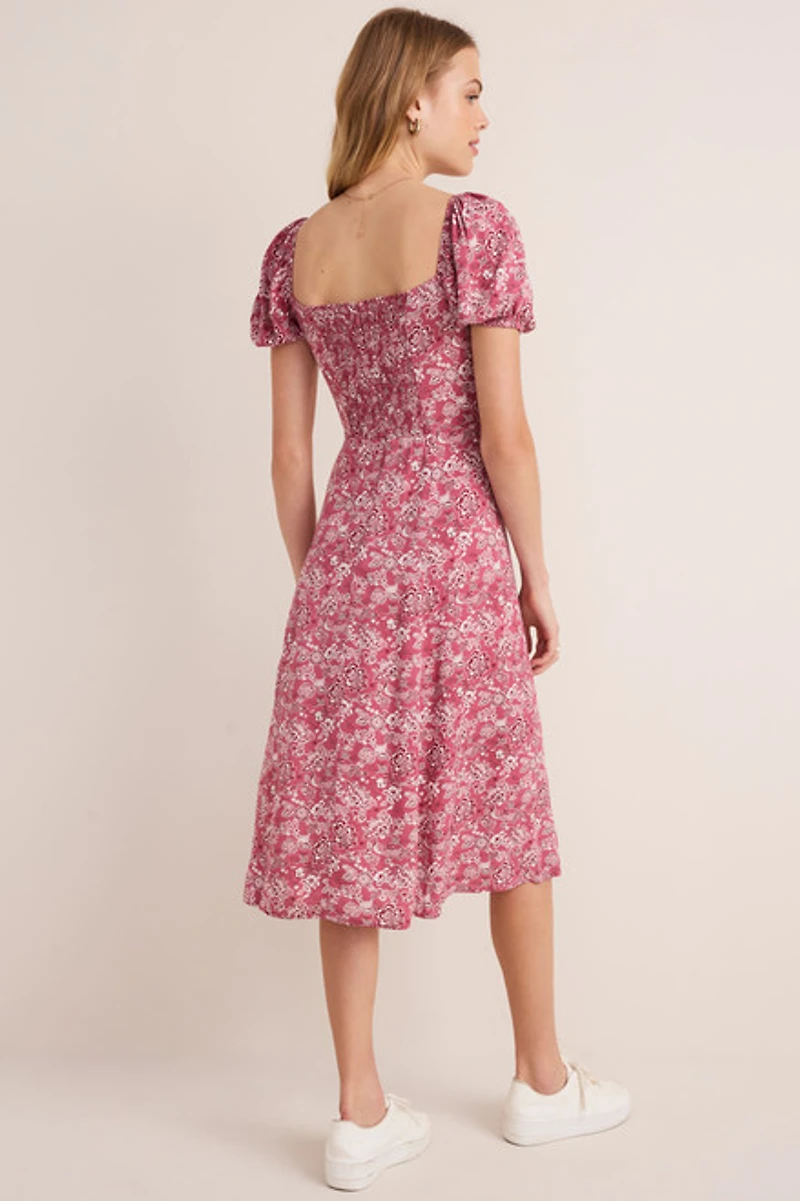 Lessie Puff Sleeve Floral Midi Dress