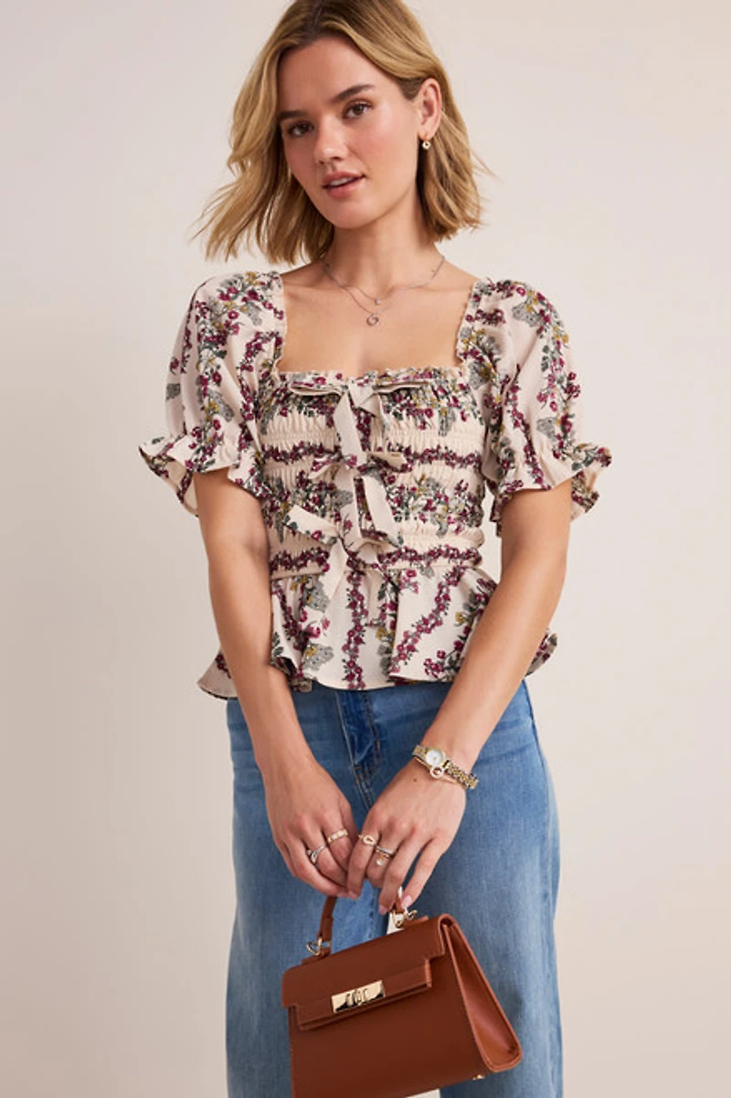 Carol Smocket Floral Blouse