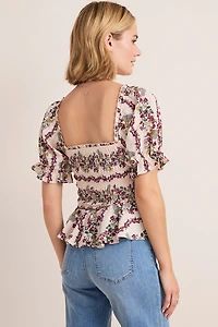 Carol Smocket Floral Blouse