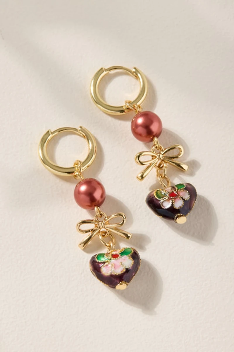 Stacey Floral Heart Drop Bow Earrings