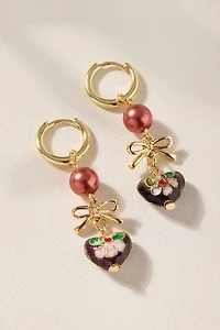 Stacey Floral Heart Drop Bow Earrings