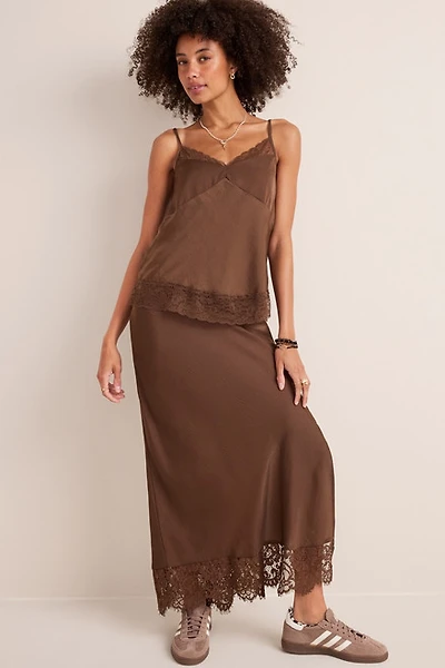 Jill Lace Trim Satin Tank Top