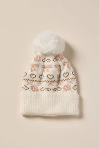 Irene Heart Fairisle Pom Pom Beanie