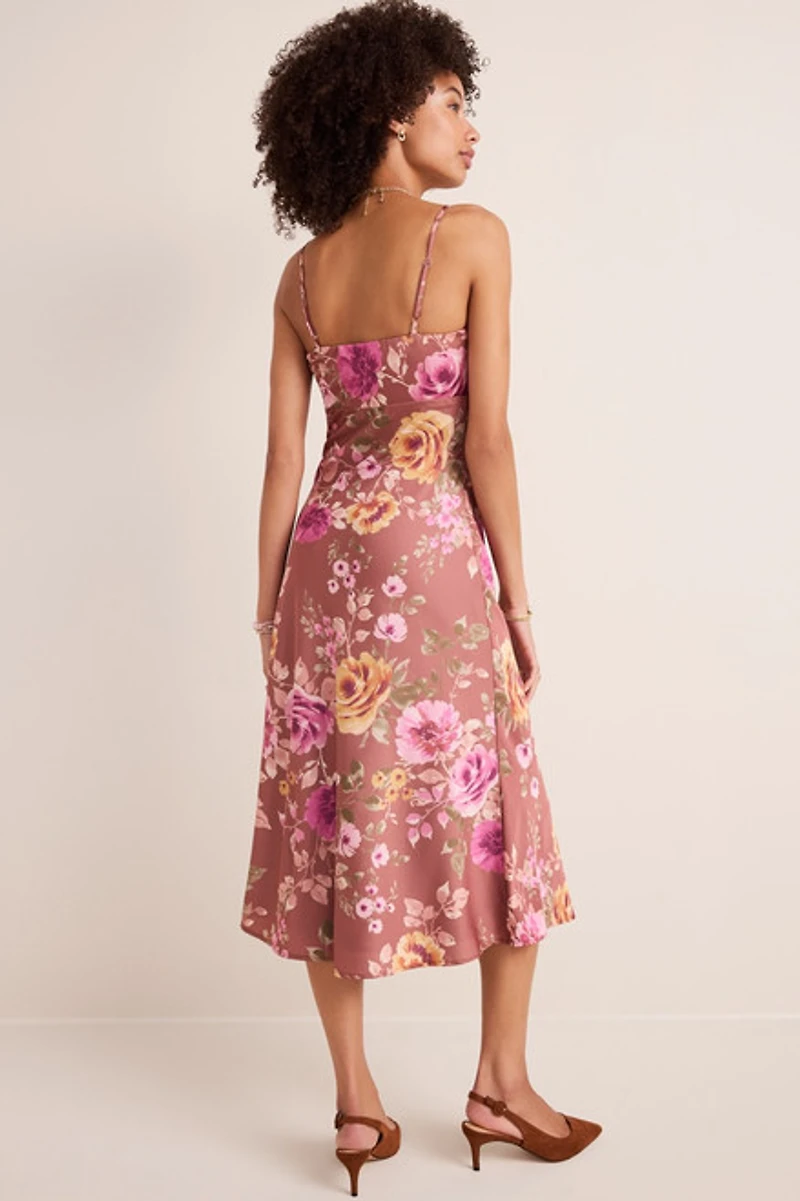 Liz Floral Satin Slip Midi Dress