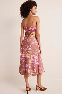 Liz Floral Satin Slip Midi Dress