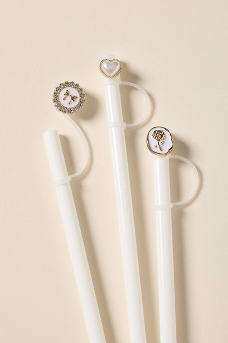 Bow Heart Rose Straw Topper Set