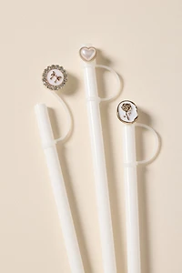 Bow Heart Rose Straw Topper Set