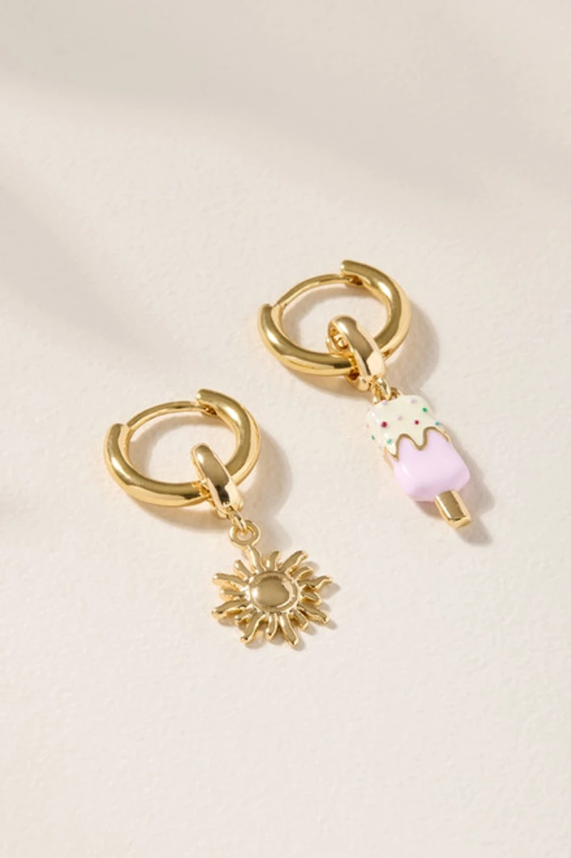 Huggie Hoop Charm Earring Base Gold