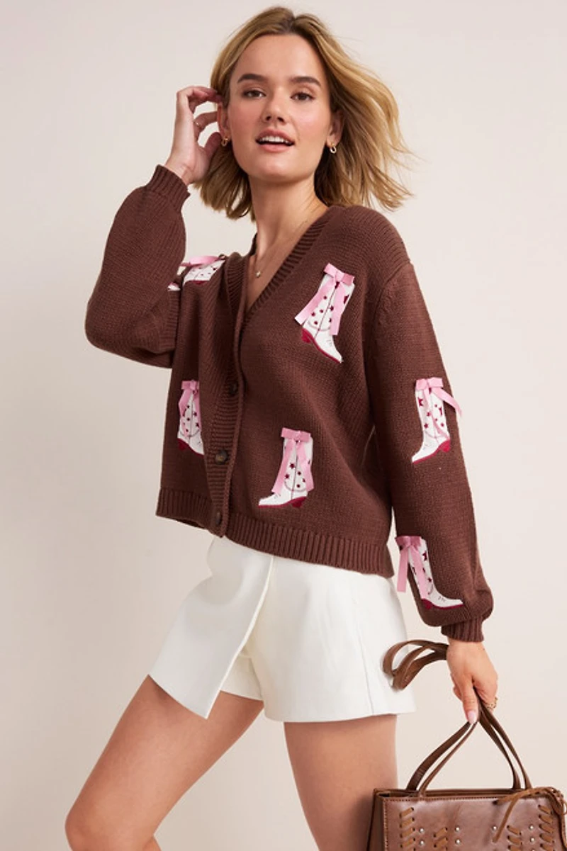 Boots and Bows Embroidered Cardigan