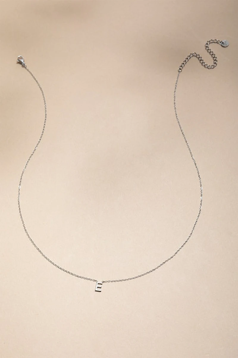 E Initial Stainless Steel Pendant Necklace Silver