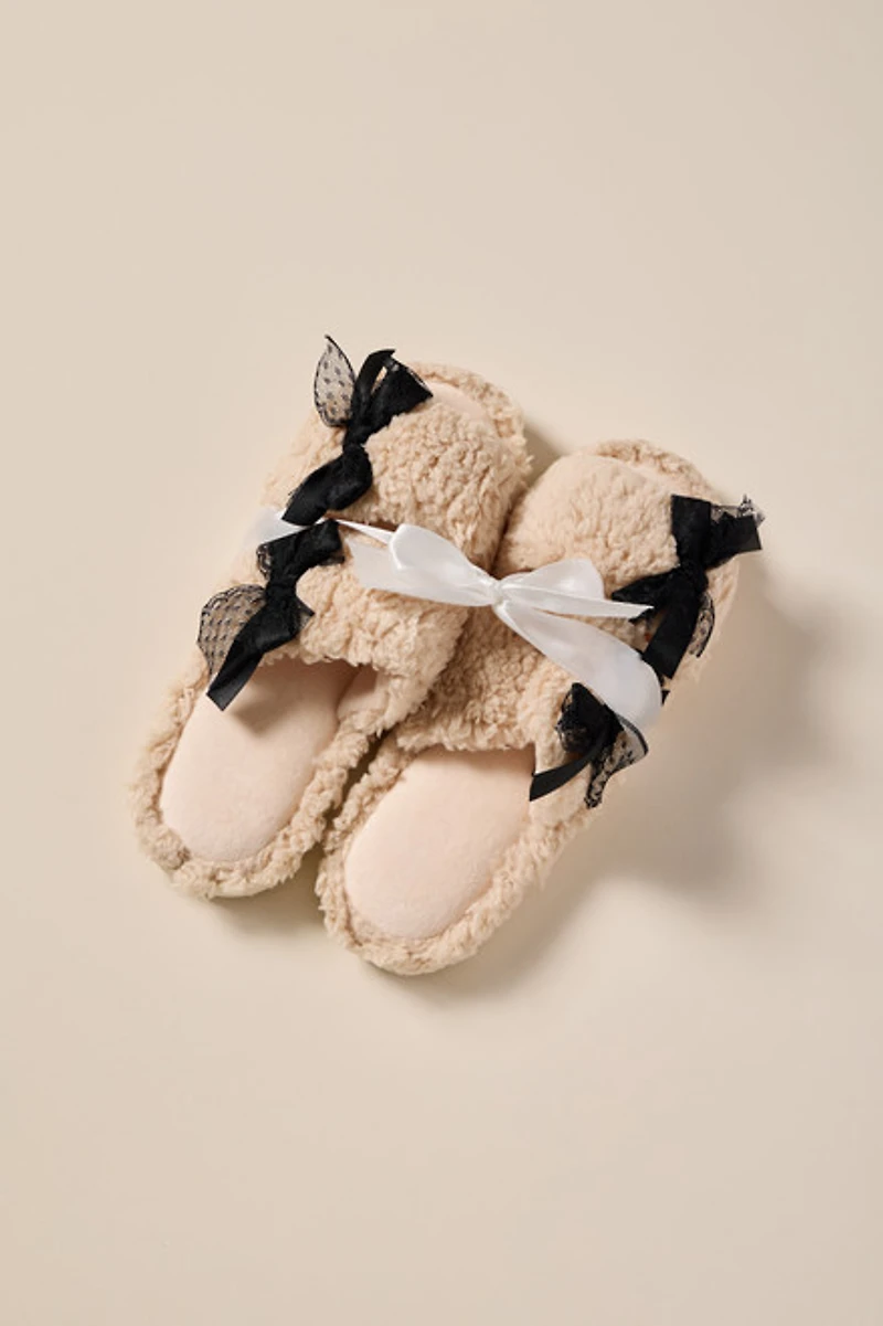 Coutney Bow Detail Sherpa Slippers
