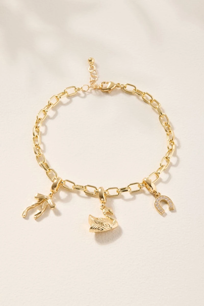 Paperclip Chain Charm Bracelet Base Gold