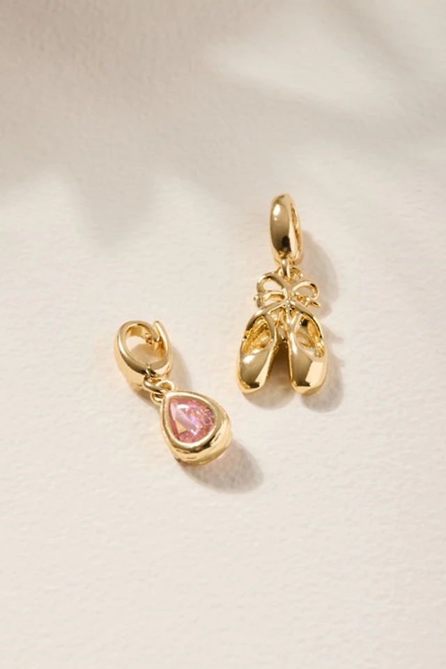 Ballet Slippers and Crystal Charm Set Gold