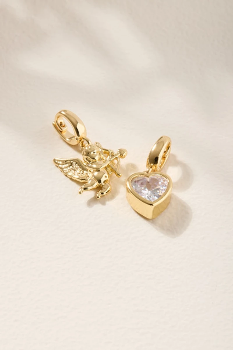 Cupid and Heart Charm Set Gold