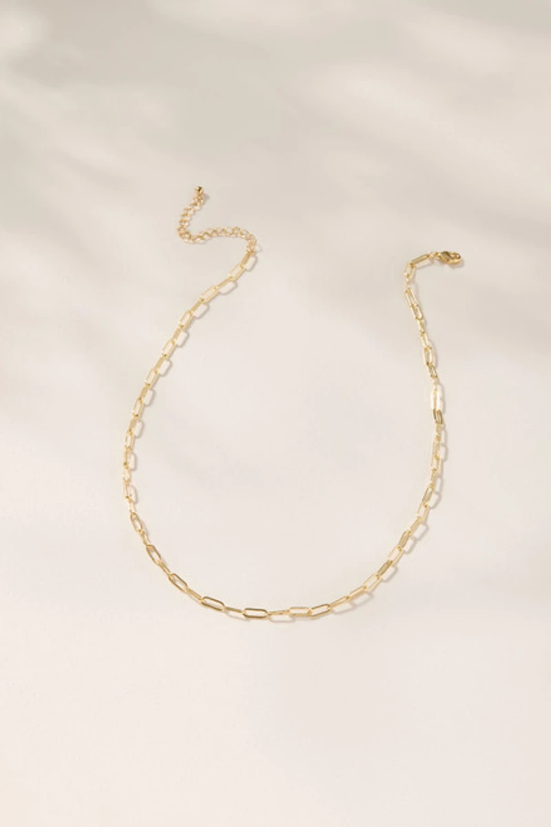 Paperclip Chain Charm Necklace Base Gold