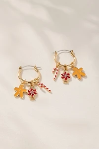 Gingerbread Candy Charm Hoop Earrings