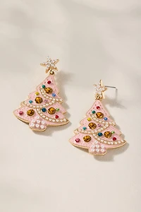 Pink Christmas Tree Drop Earrings