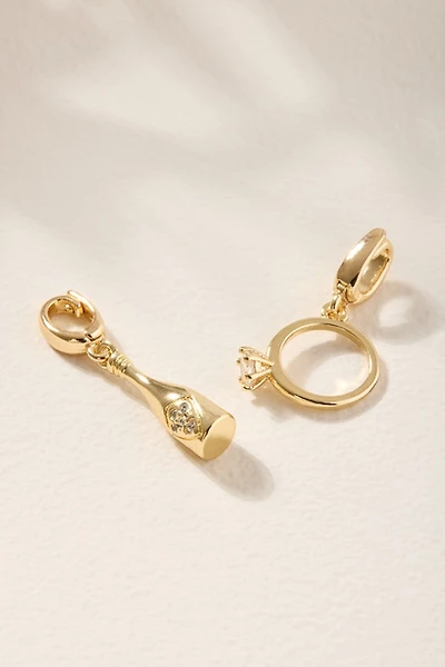 Engagement Ring and Champagne Bottle Charm Set Gold