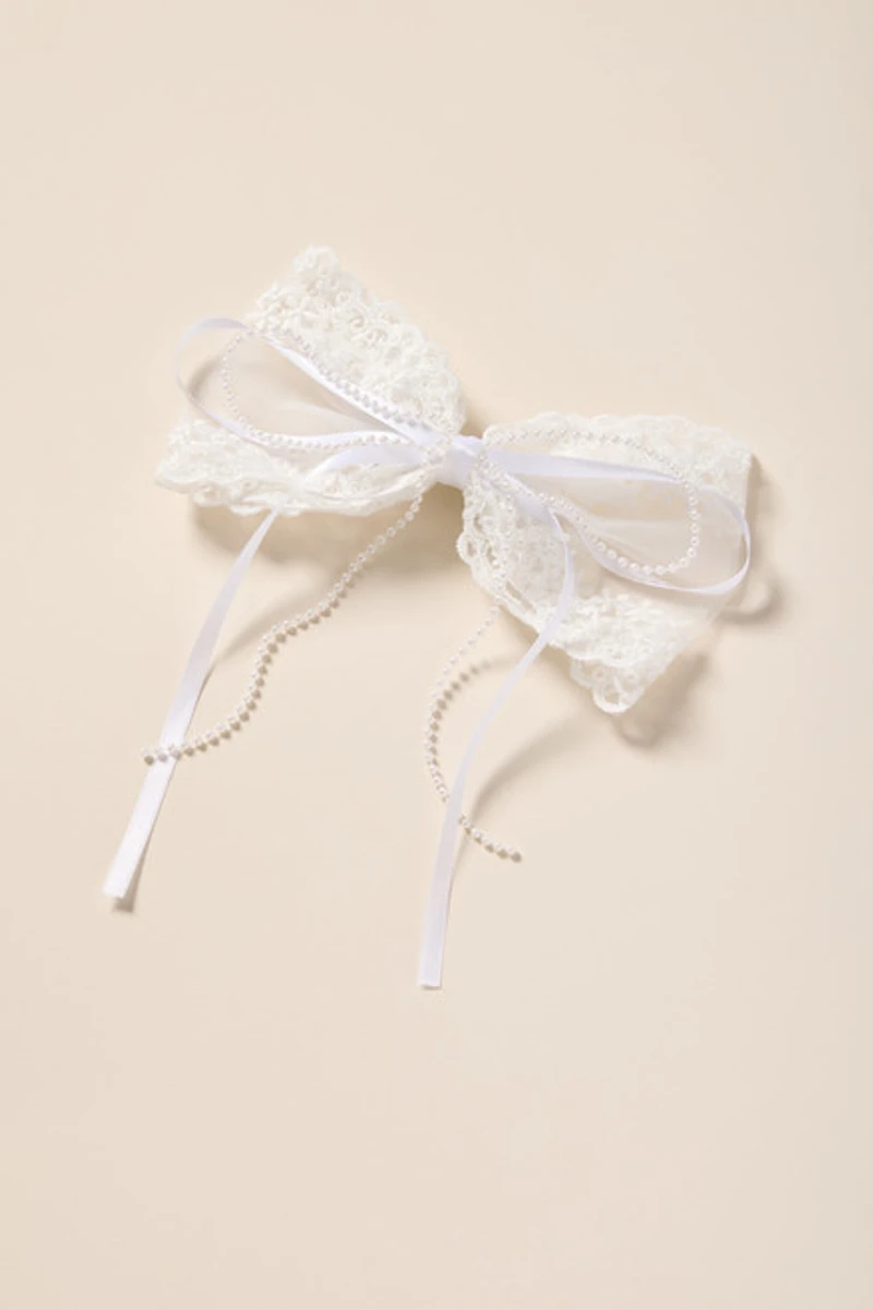 Aida Lace and Pearl Hair Bow Barrette