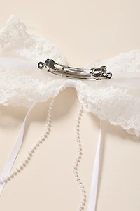 Aida Lace and Pearl Hair Bow Barrette