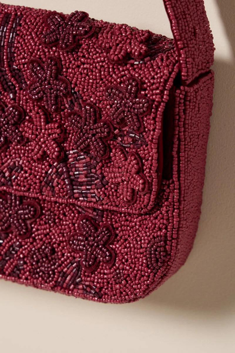 Emily Rosette Beaded Shoulder Bag Burgundy