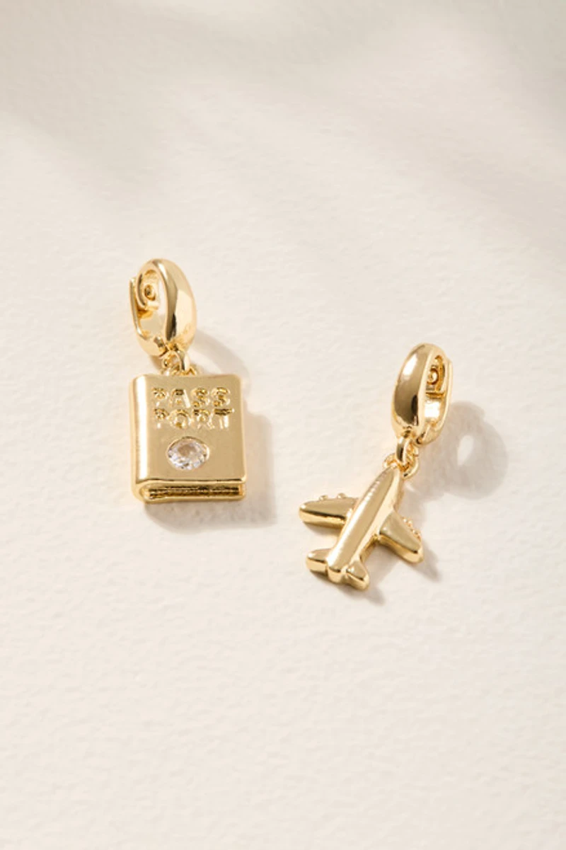 Passport and Airplane Charm Set Gold
