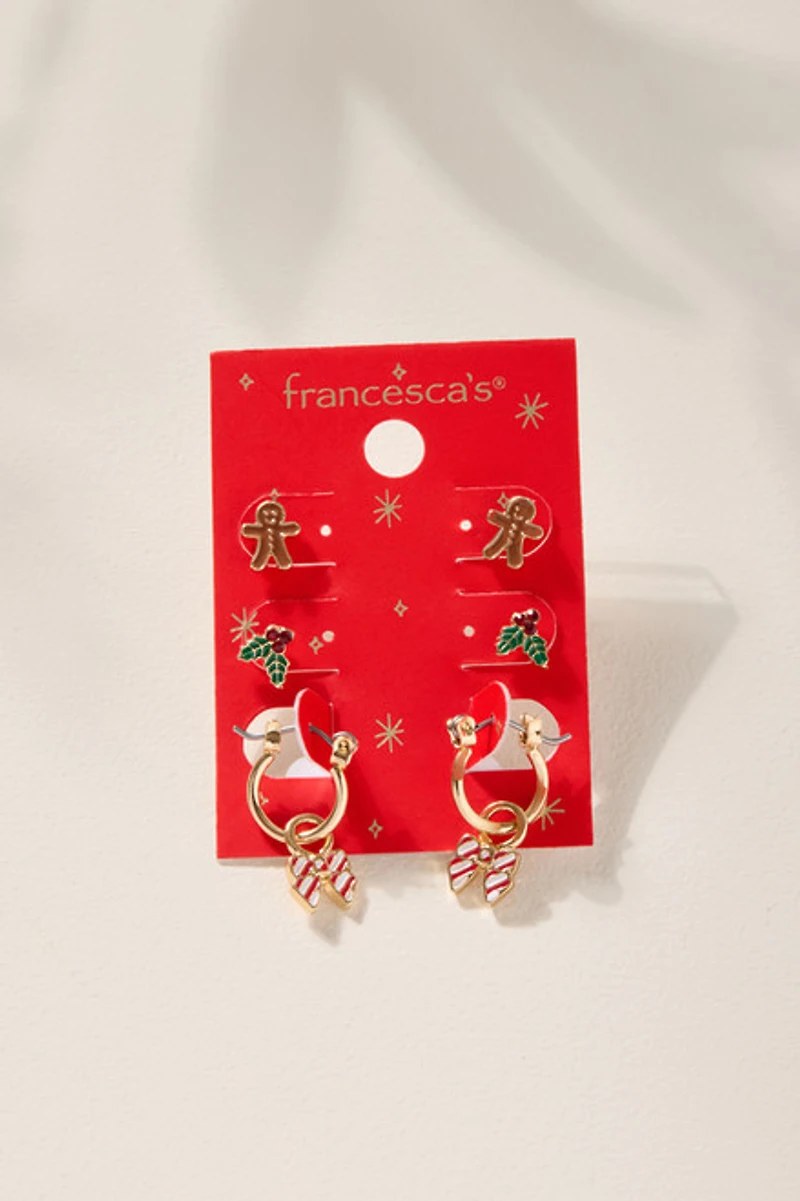 Gingerbread Candy Cane Mistletoe Earring Set