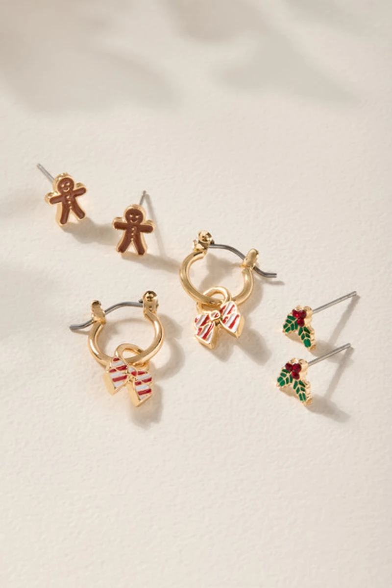 Gingerbread Candy Cane Mistletoe Earring Set