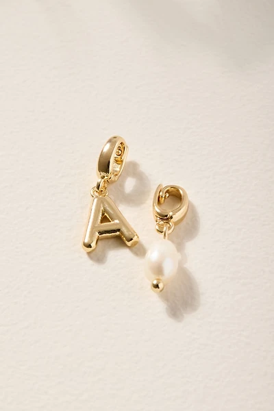 Initial and Fresh Water Pearl Charm Set Gold