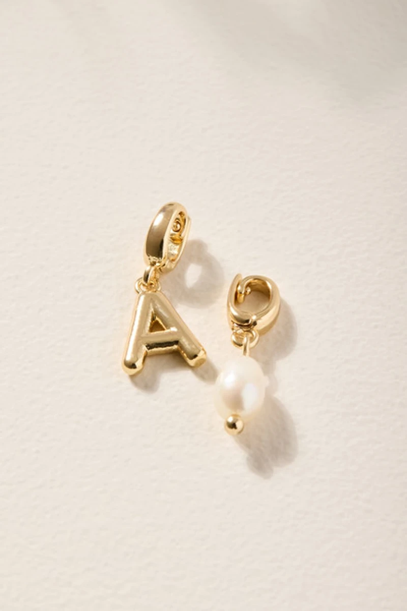 Initial and Fresh Water Pearl Charm Set Gold