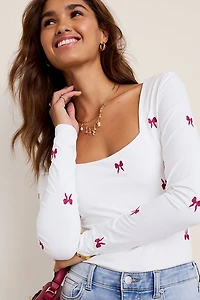 yummi by francesca's Bow Embroidered Bodysuit
